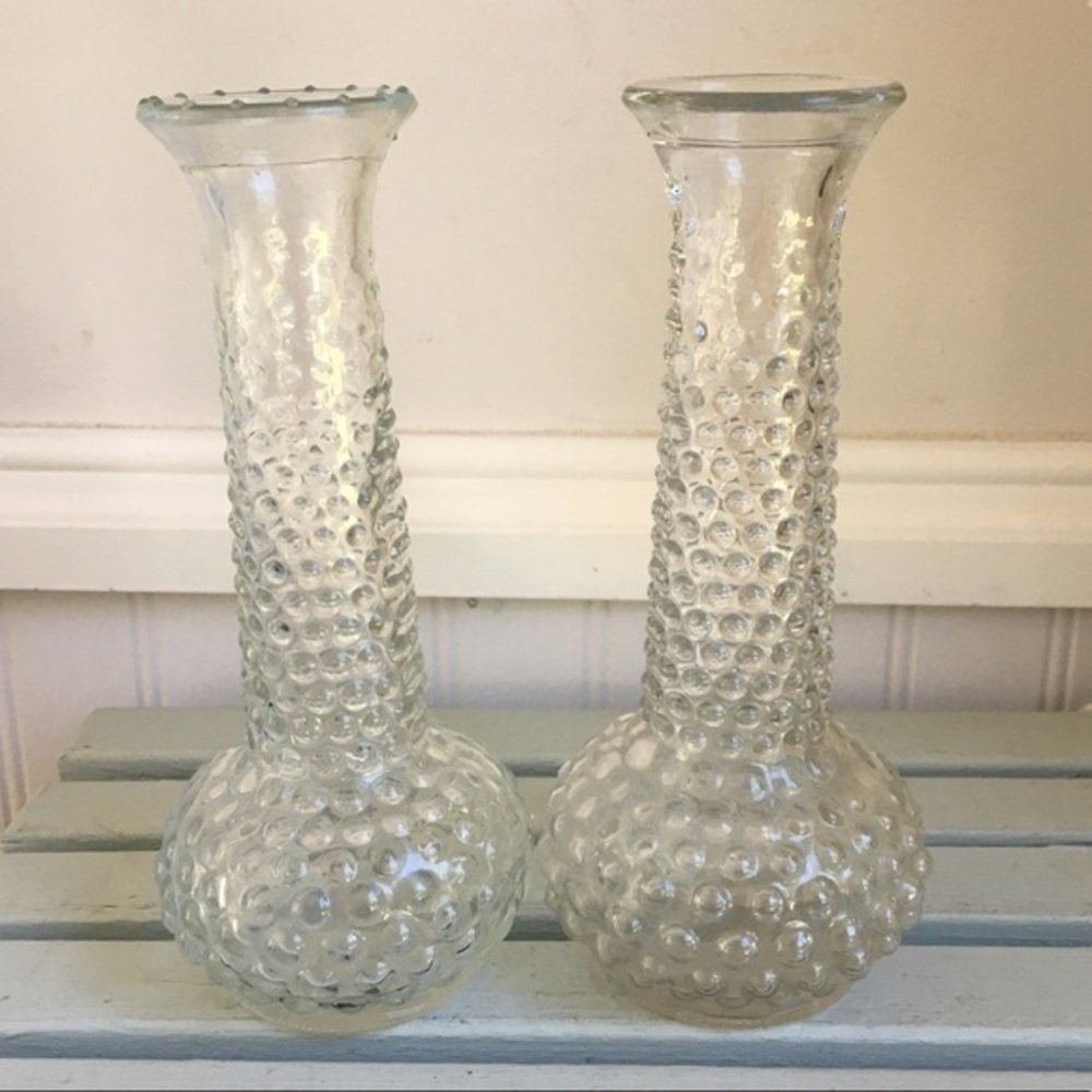 Vintage E.O. Brody Clear Glass Hobnail Vases Set of Two 7.75” H - Picture 1 of 13
